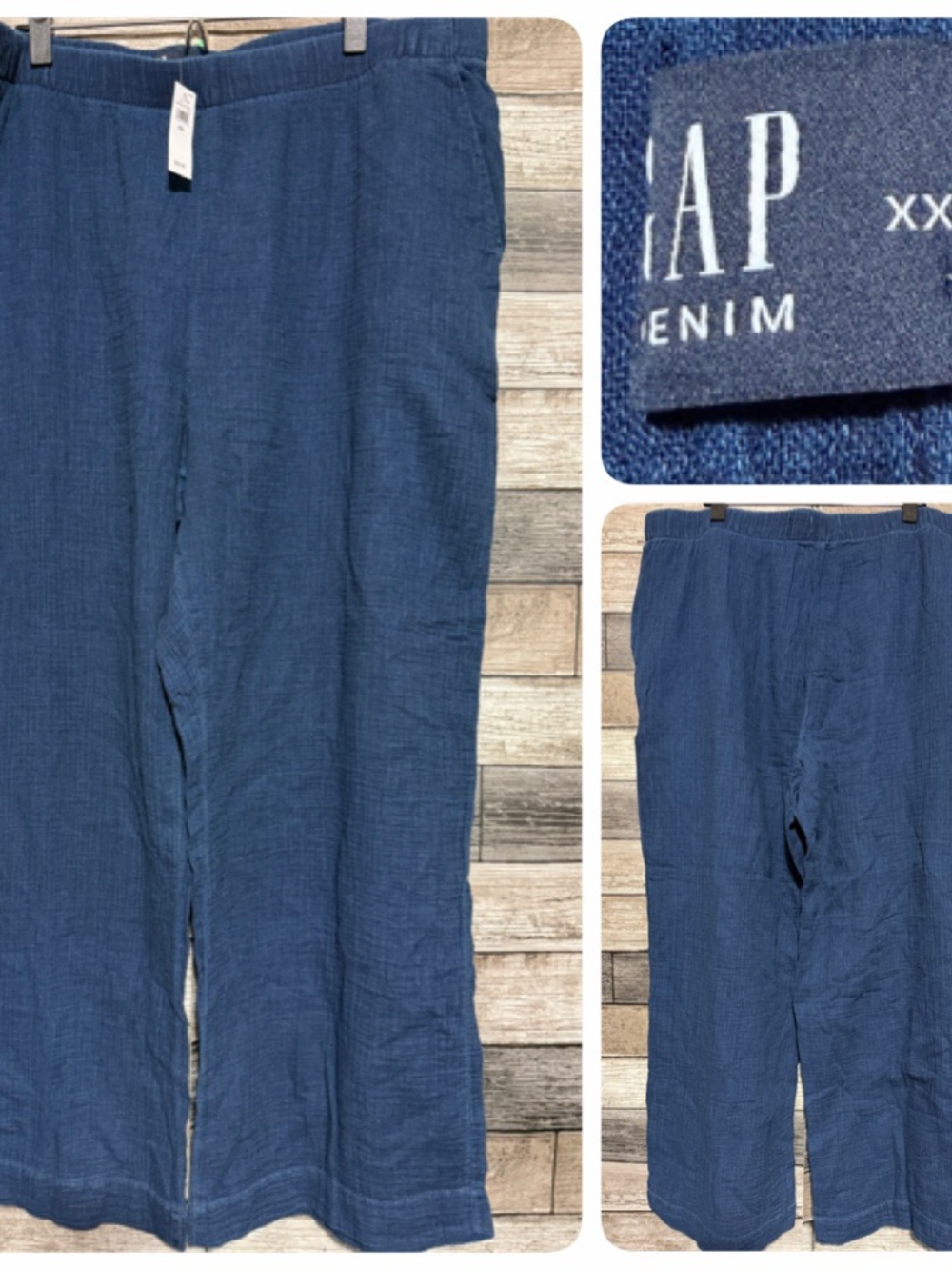 Gap Wide Leg Gauze Pants Women’s XXL Blue Pull On (Inseam 28.5) 100% Cotton